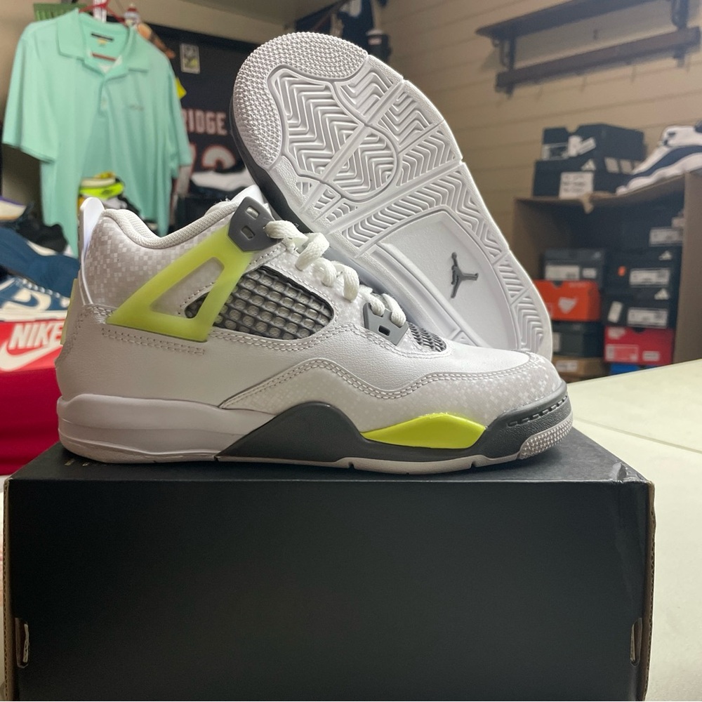 Jordan 4s Kids White and Neon Sneakers